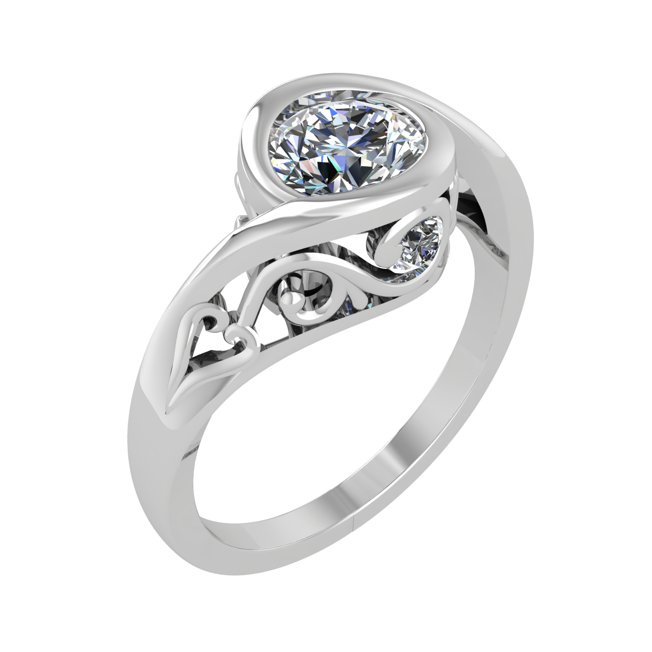 FLORAL ACCENTED  6.00mm ROUND ENGAGEMENT RING